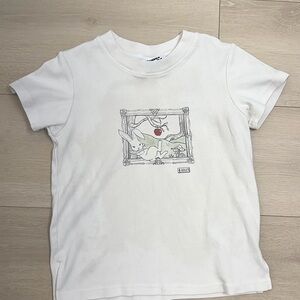Women White Graphic Bunny Short Sleeve Tee